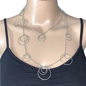 Womens Double Strand Loop Necklace Silver Tone Fashion Jewelry